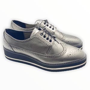 Zara Woman Silver Platform Oxford Shoes
